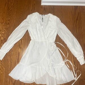 Elodie White Long Sleeve Wrap Dress with Bishop Sleeves